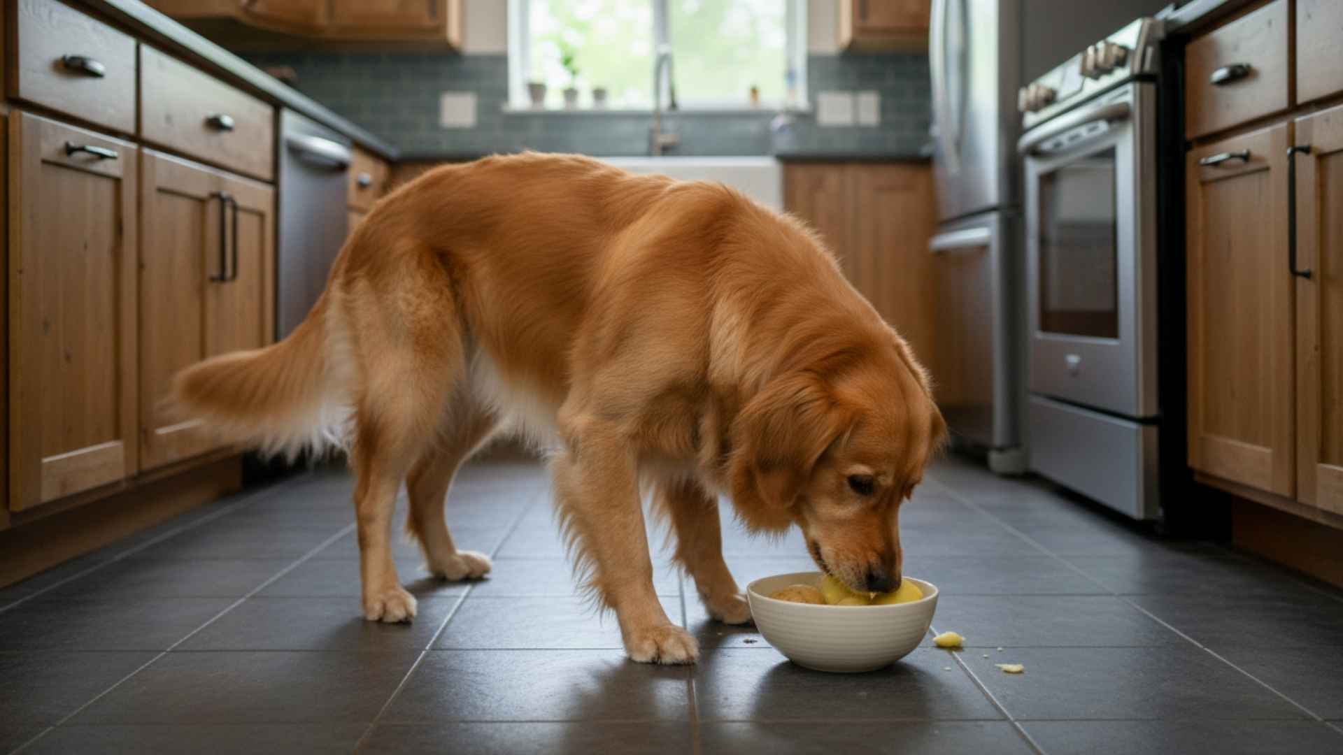 Perro comiendo patata